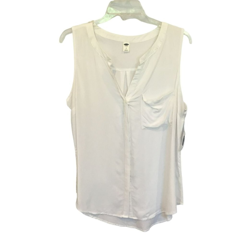 Old Navy NWT Blouse V-neck Mandarin Collar White High-Low Hem Size Large Career